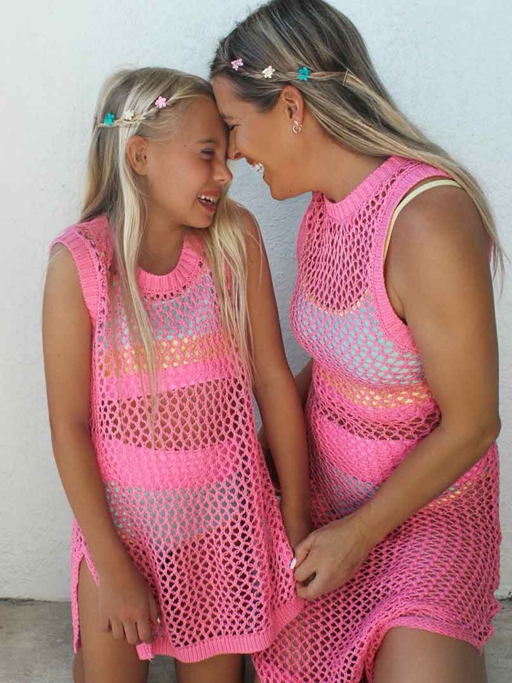 Girls' Beach Riot Little Holly Pink Crochet Mesh Tank Dress - Swim Cover